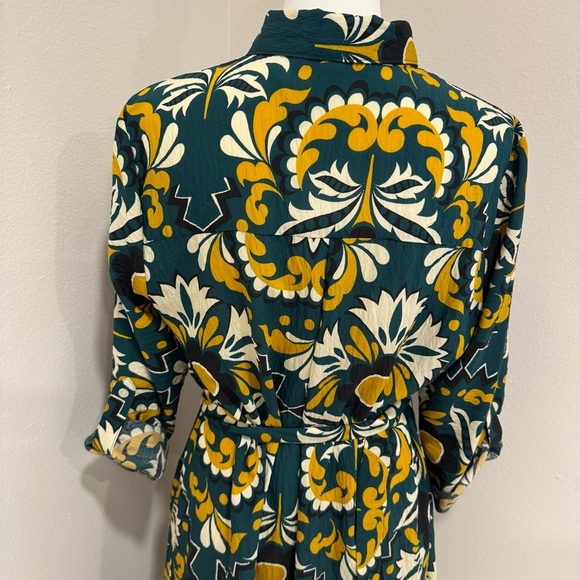 Figueroa Floral Print Button Front Dress 3/4 Sleeve Roll Tab M - Picture 4 of 8